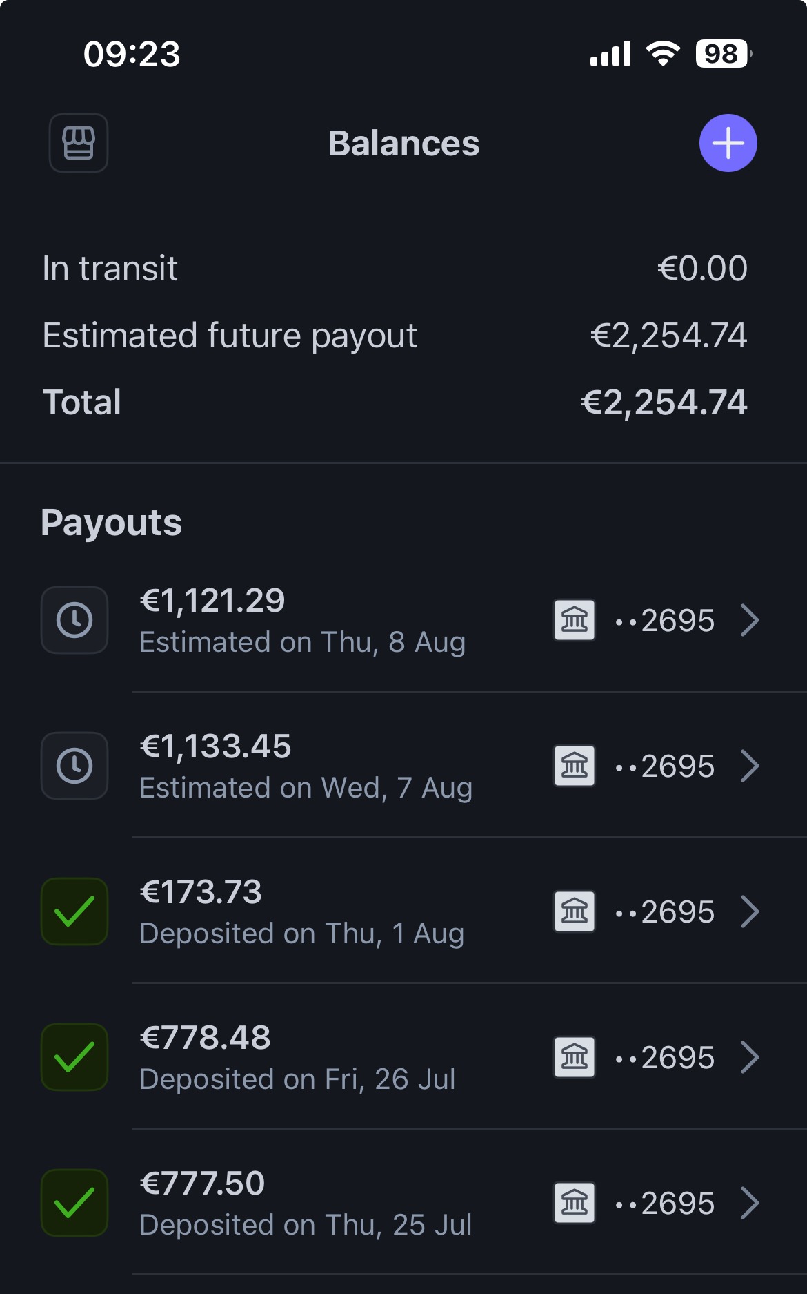 Stripe – balances €2,254.74